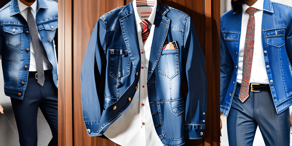 a college of 3 denim jackets with formal shirts and ties