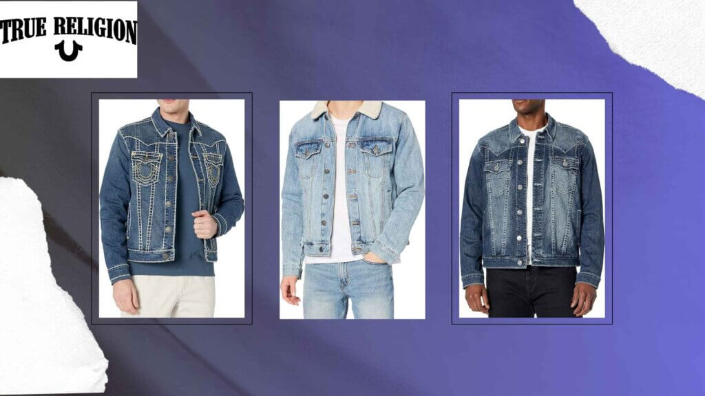 college of three images of true religion denim jacket worn by individual models