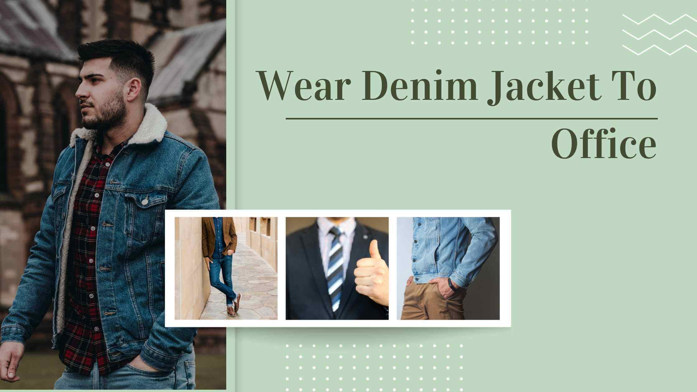 Denim jacket and jeans in official activity instead of formal is expressed in one image